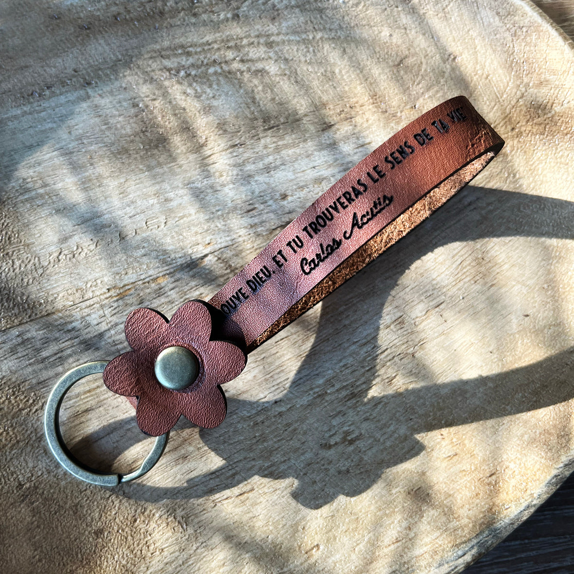 Arrival New | Leather | Flower Keyring & Saint Quote