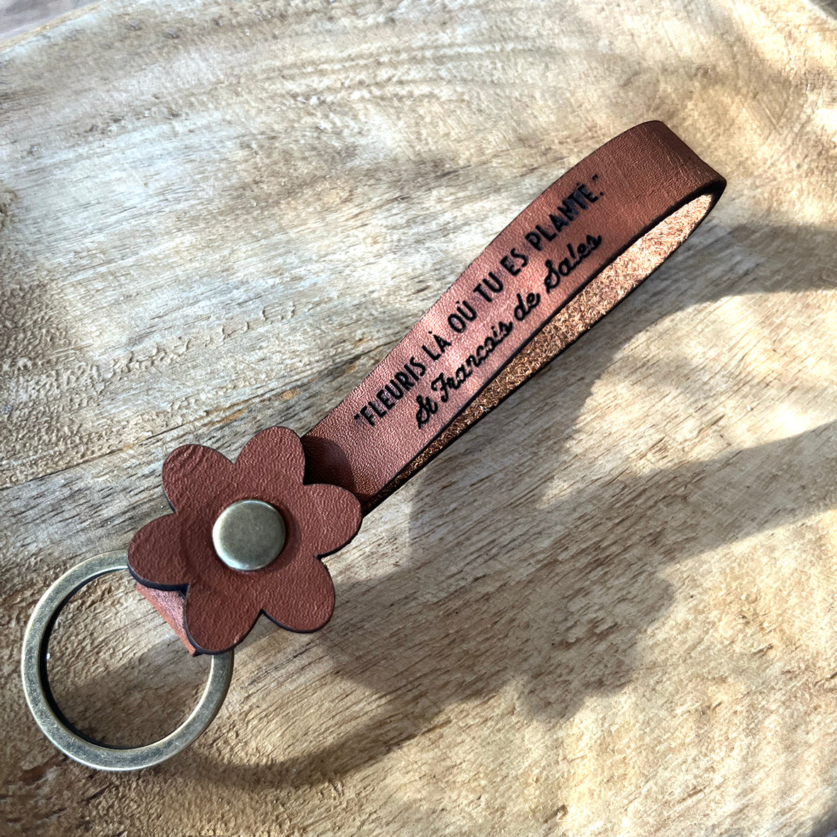 Arrival New | Leather | Flower Keyring & Saint Quote