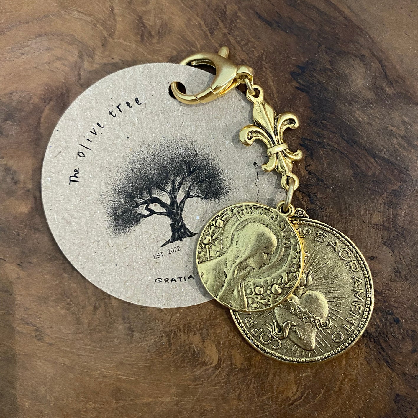 Golden Duo - Sacred Heart & Rosa Mistica Keyring