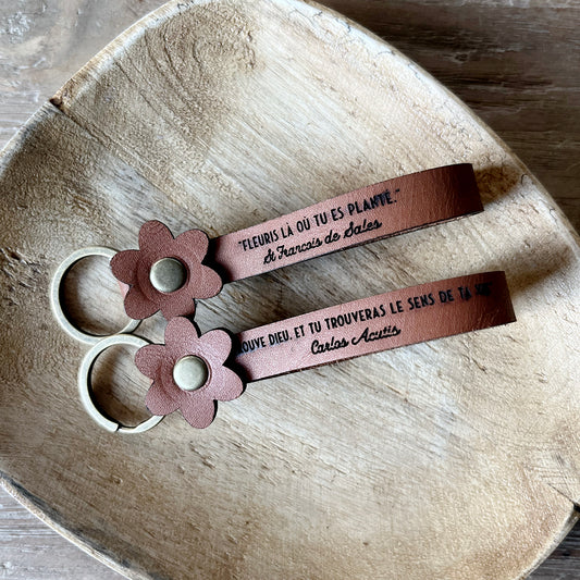 Arrival New | Leather |  Flower Keyring & Saint Quote